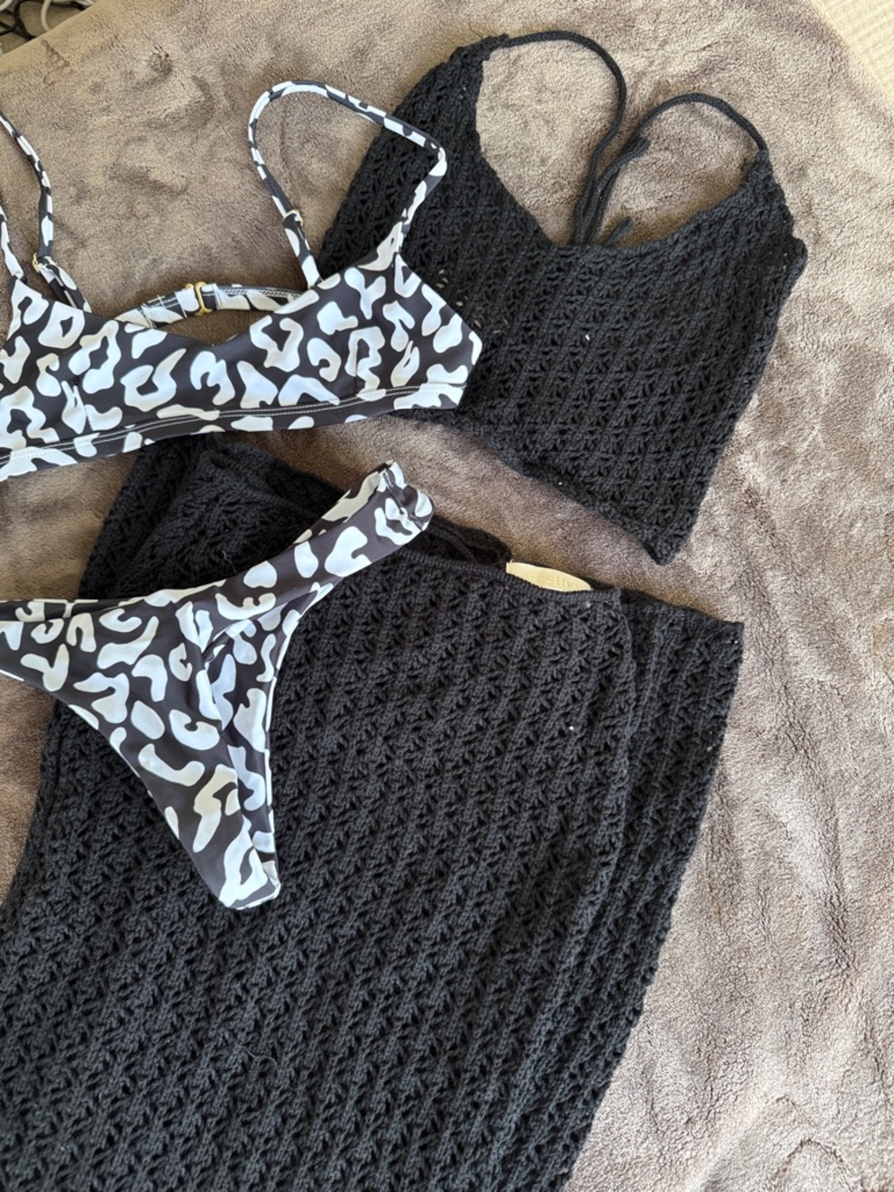 Meshki Black Crochet Swim Coverup Set